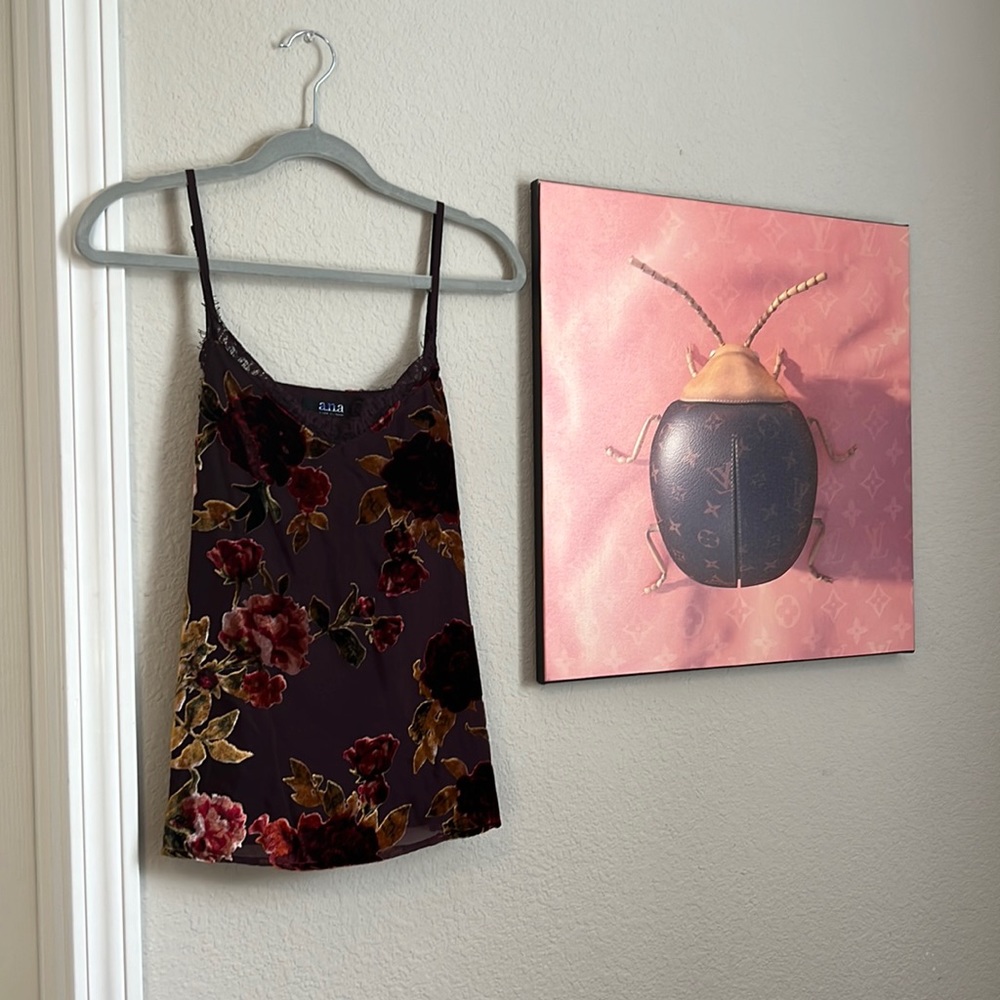A.N.A Cami. Purple satin and red roses in velvet. Kourt K vibes Size M